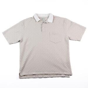 Y2K Field Gear FG Golf Polo Shirt Mens Medium Tan White Pattern Cotton Pocket
